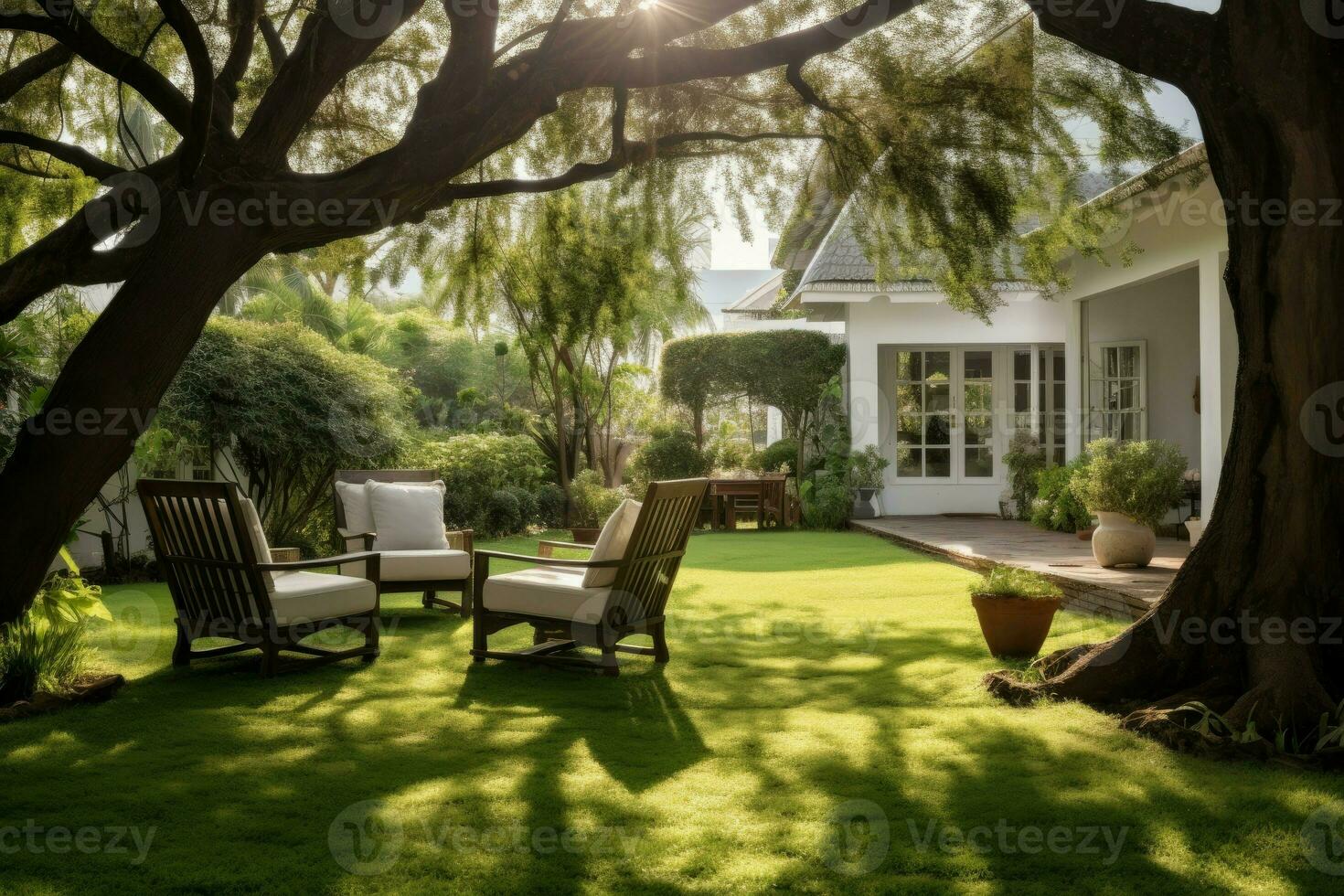 Luxury chairs backyard. Generate Ai photo