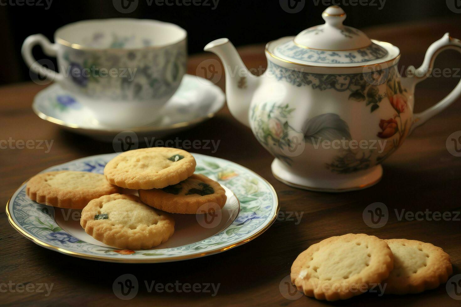 Tea cookies table. Generate Ai photo