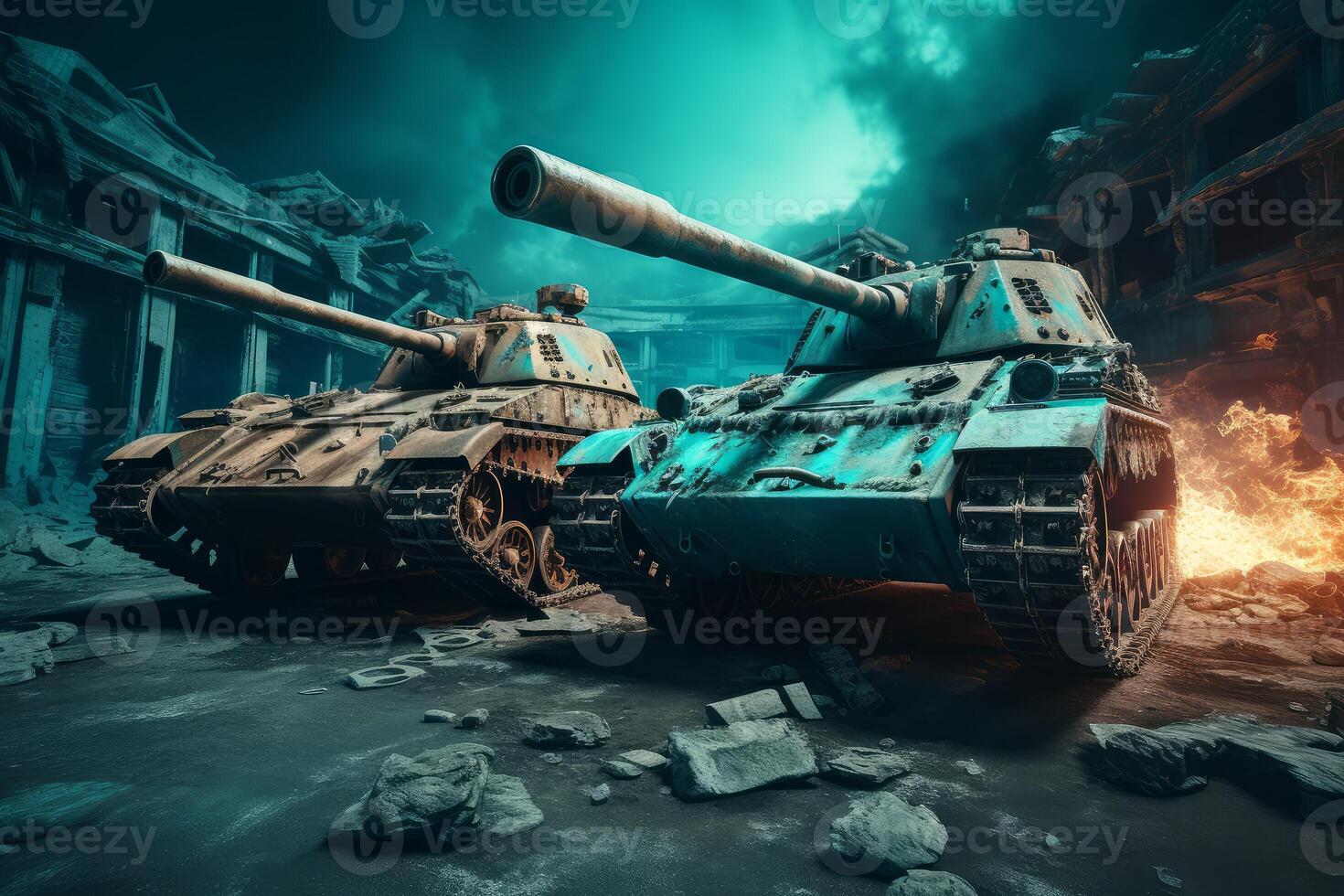Two war tanks. Generate Ai photo