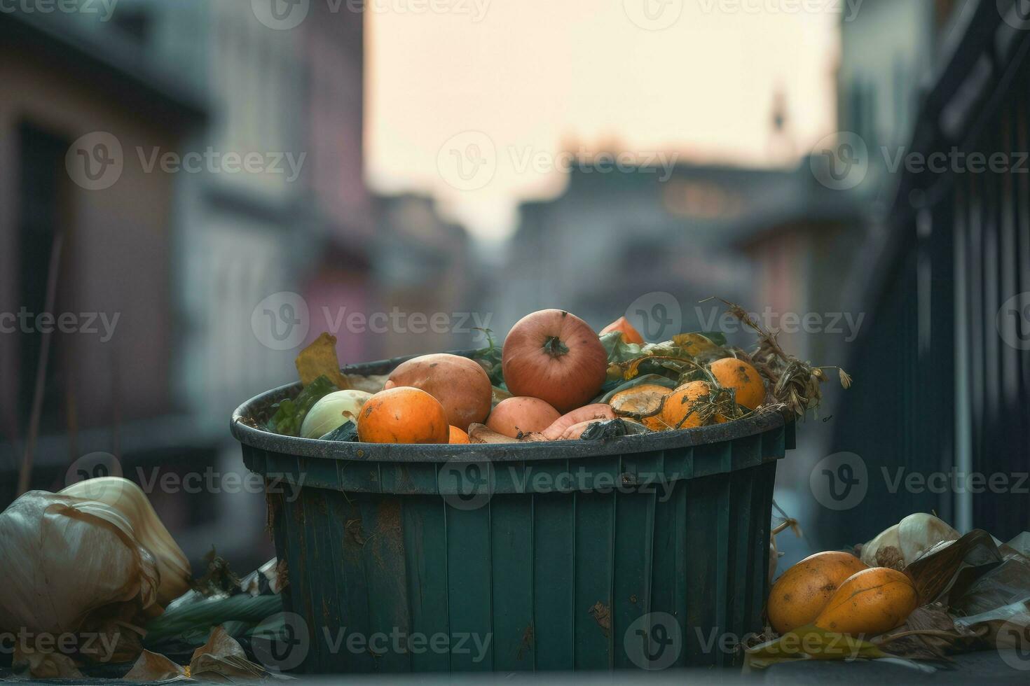 Vegetable trash thrown spoiled. Generate Ai photo