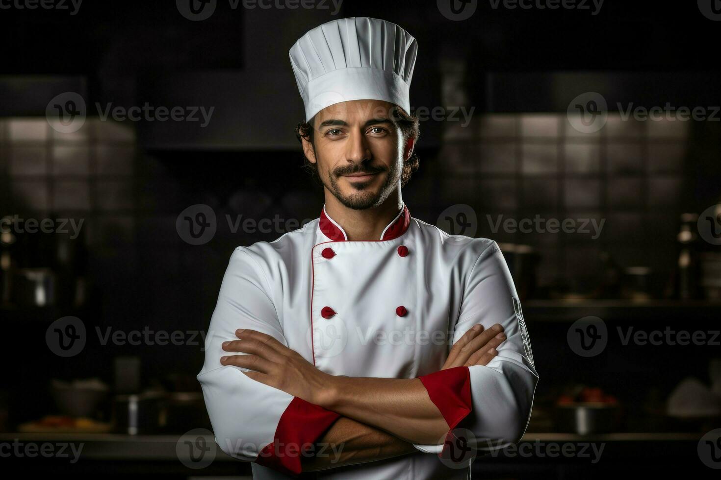 Handsome male master chef smiling. Generate Ai photo