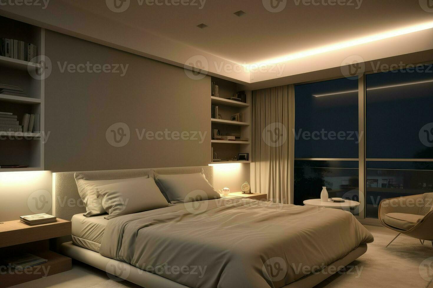 Modern residential bedroom lights. Generate Ai photo