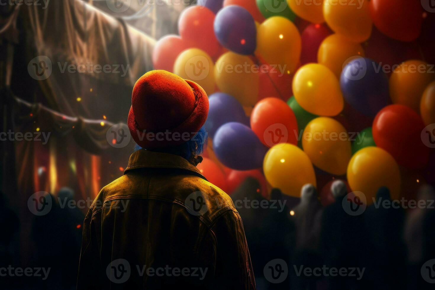 Creepy balloons clown. Generate Ai photo