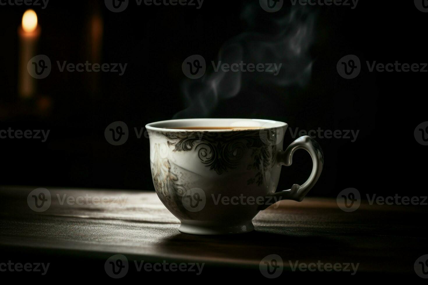 Cup coffee table dark. Generate Ai photo