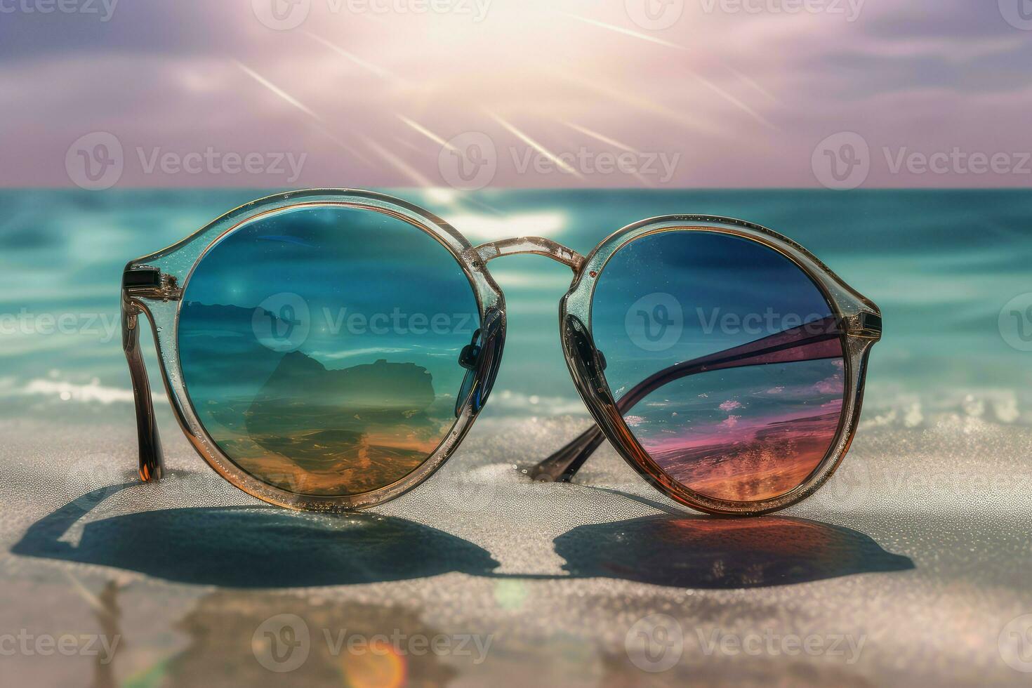 Glasses summer beach light. Generate Ai photo