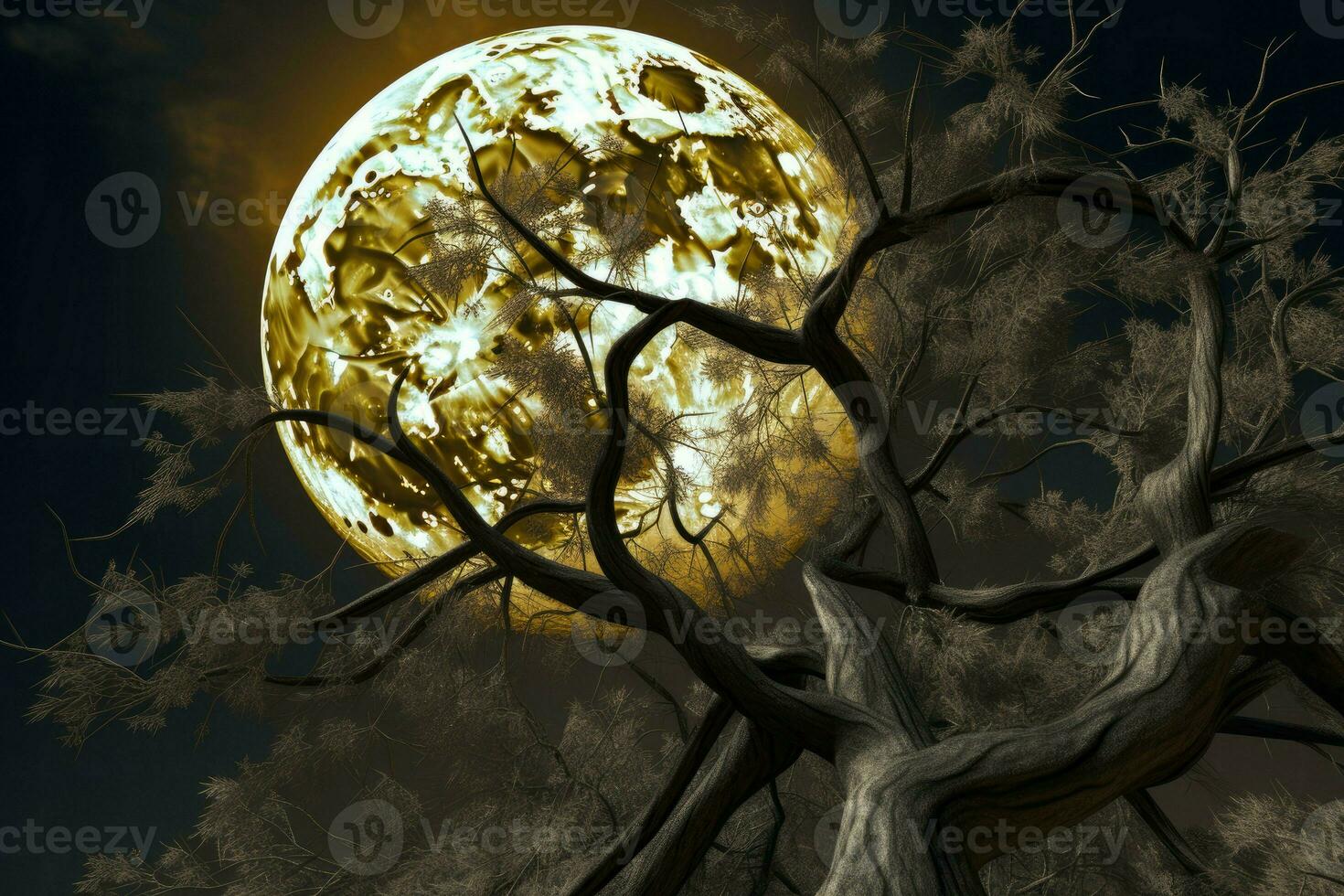 Tree full moon. Generate Ai photo