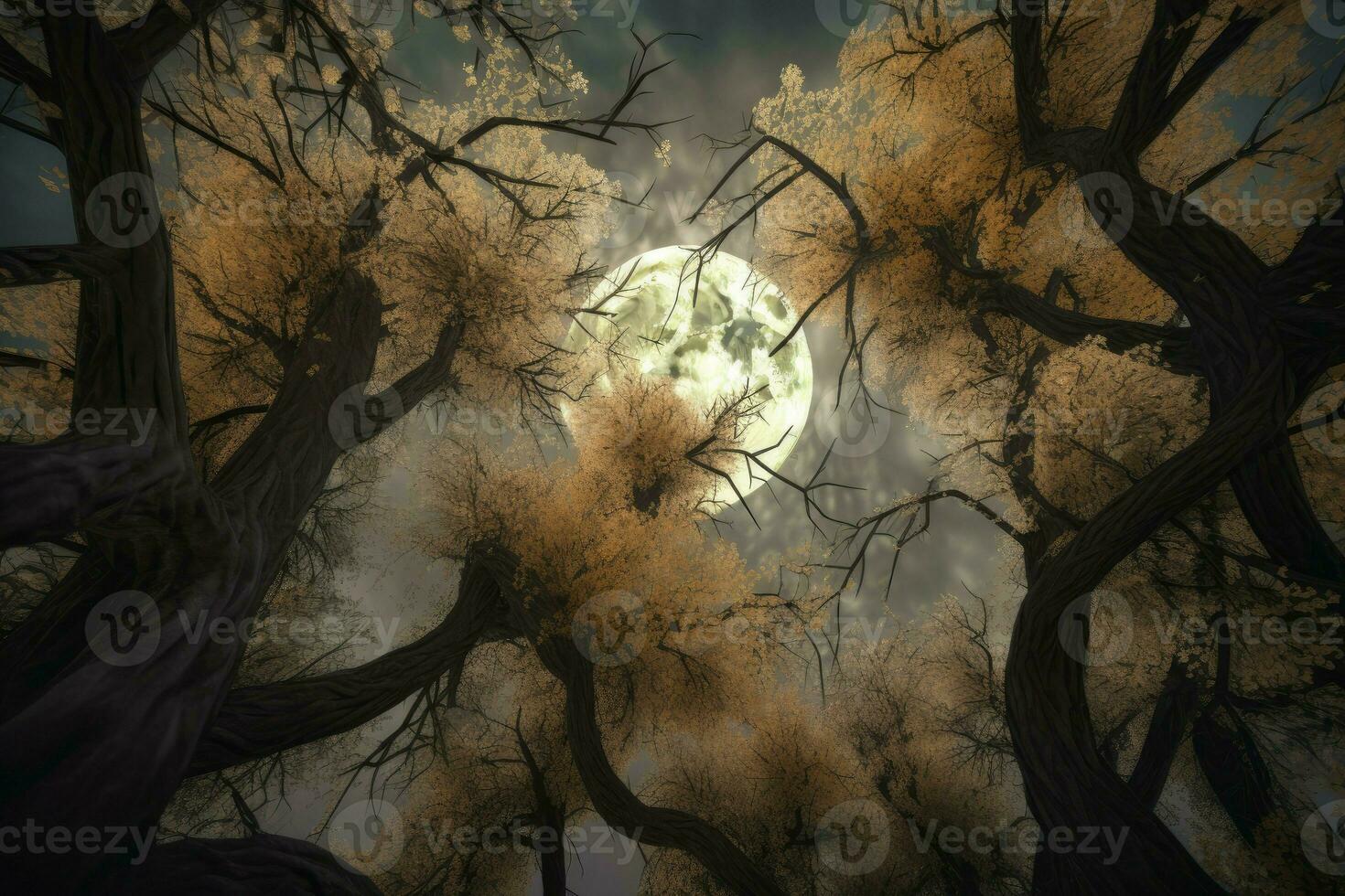 Tree full moon. Generate Ai photo