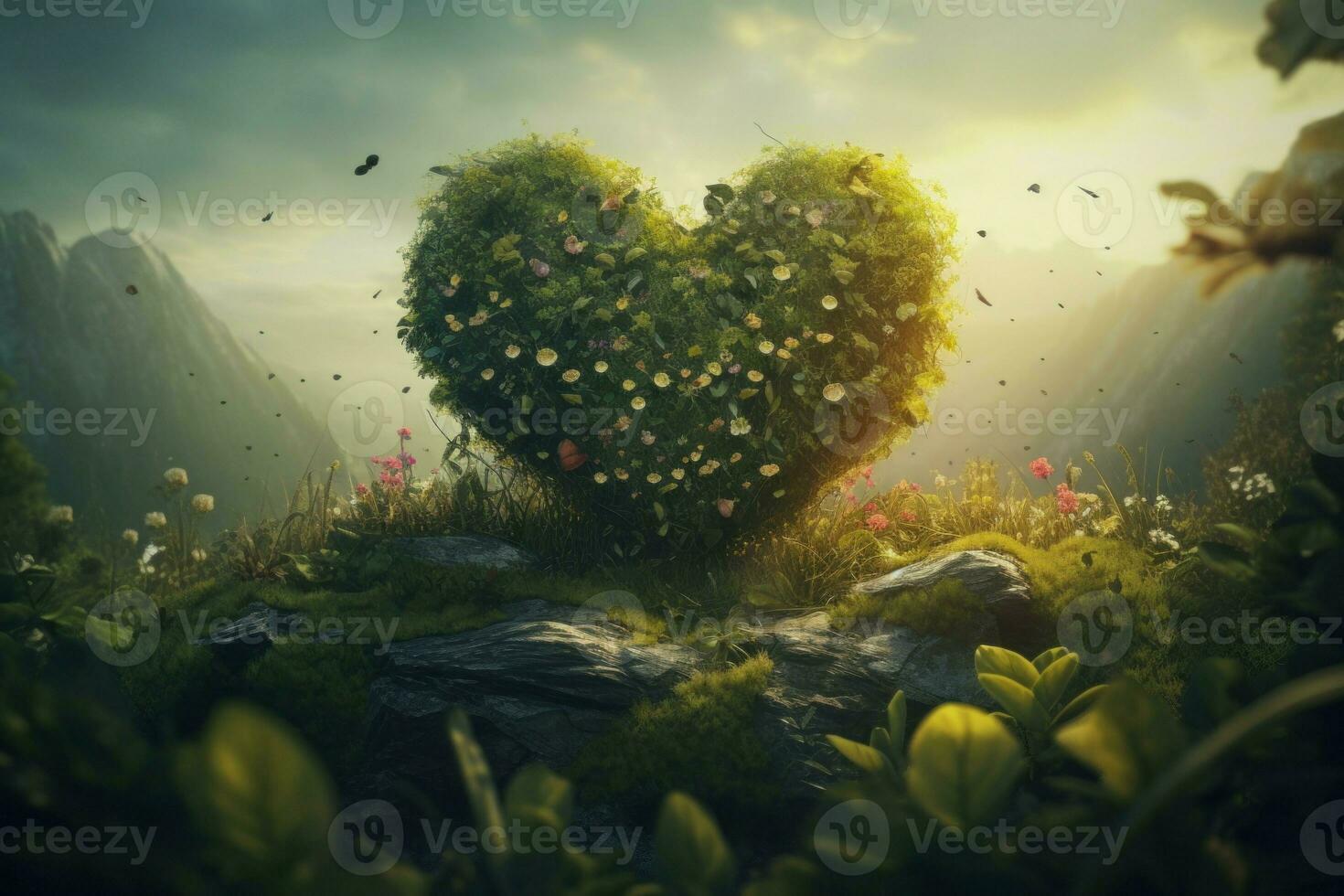 Love nature green heart. Generate Ai photo