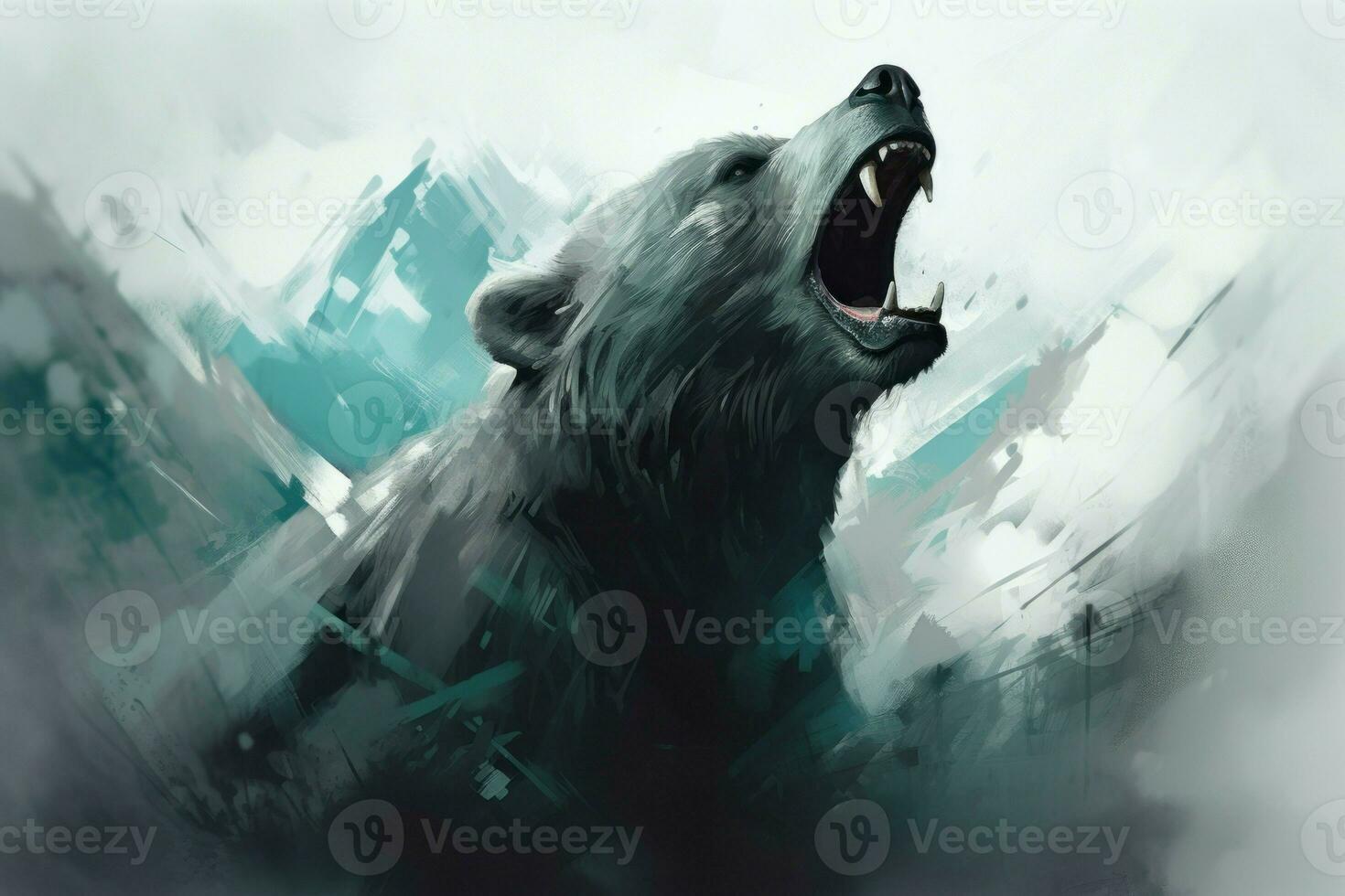 Bear roaring snow. Generate Ai photo