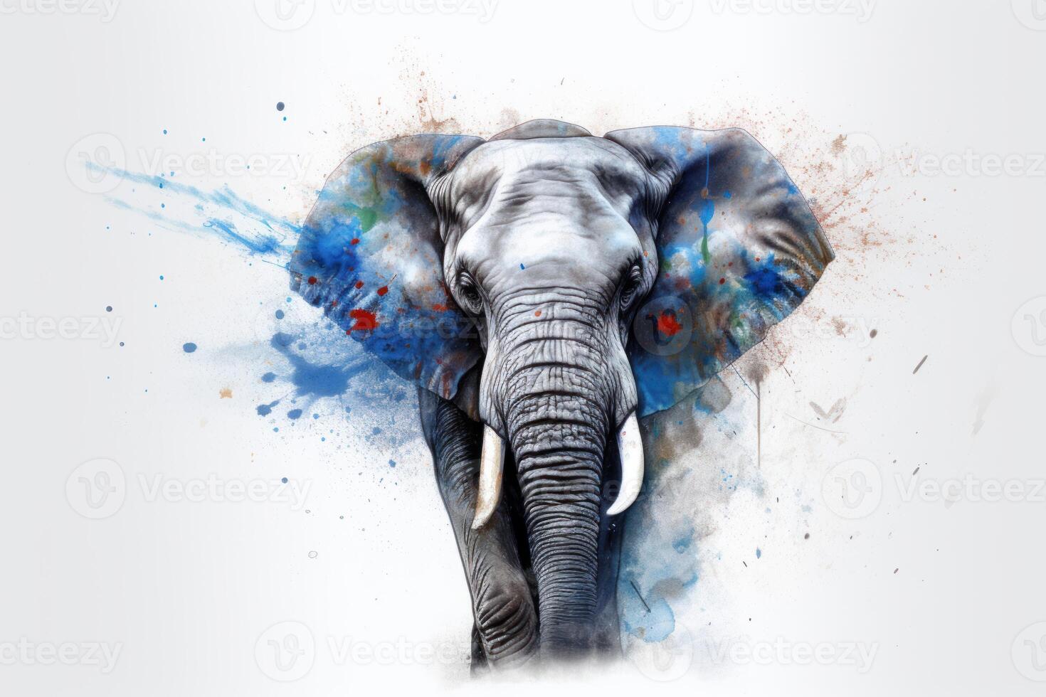 Watercolor elephant splash animal. Generate Ai photo