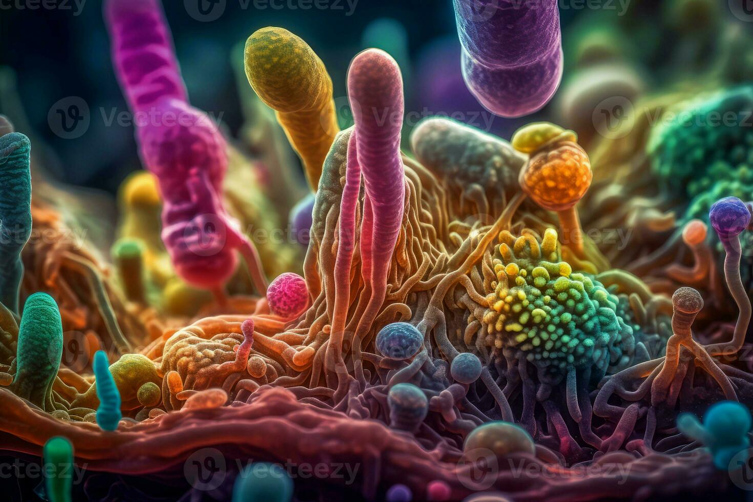 Colorful microbiome. Generate Ai photo