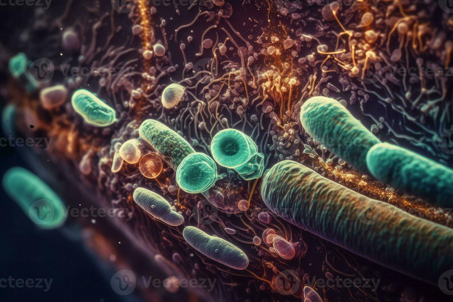 Colorful microbiome view. Generate Ai photo