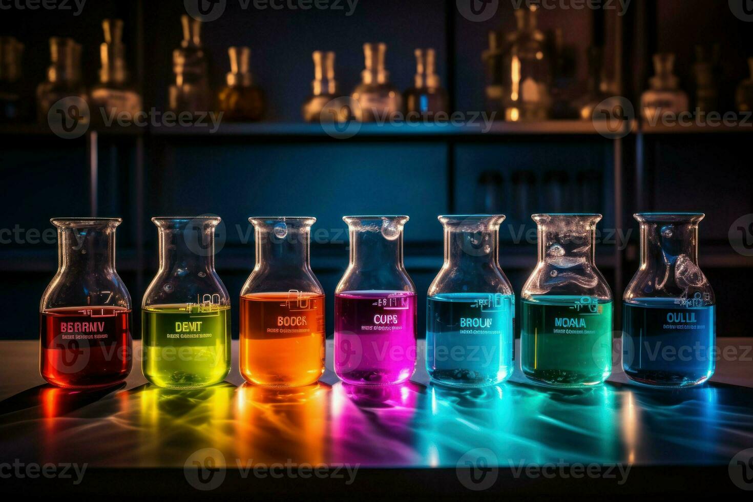 vistoso vasos de precipitados productos quimicos ollas. generar ai foto