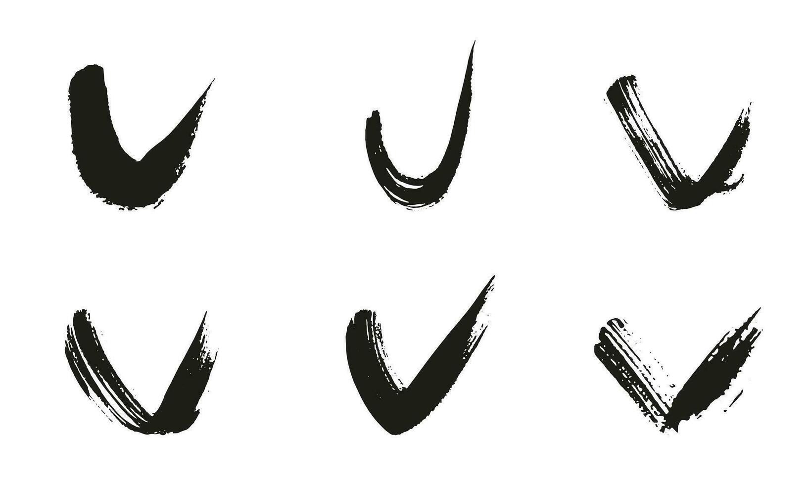 Grunge Black Checkmark. Check Mark Brush Stroke. Validate, Correct, Choice Sign. Brushstroke Tick. Curve Paintbrush. Abstract Design Graphic Element. Isolated Vector Illustration