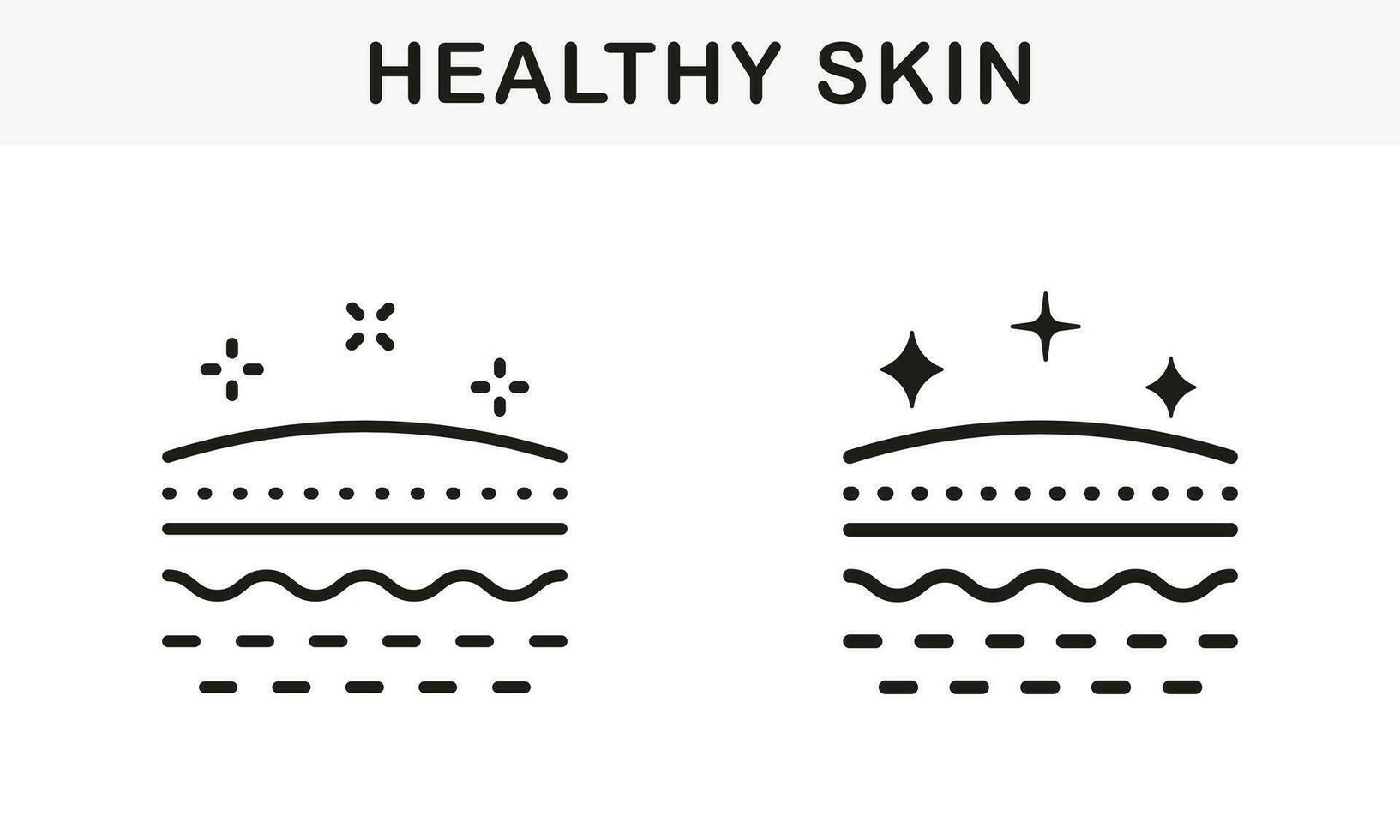 Healthy and Clean Face Skin Line and Silhouette Black Icon Set. Beauty Fresh Human Skin Pictogram. Facial Skincare, Hygiene Symbol Collection. Isolated Vector Illustration.