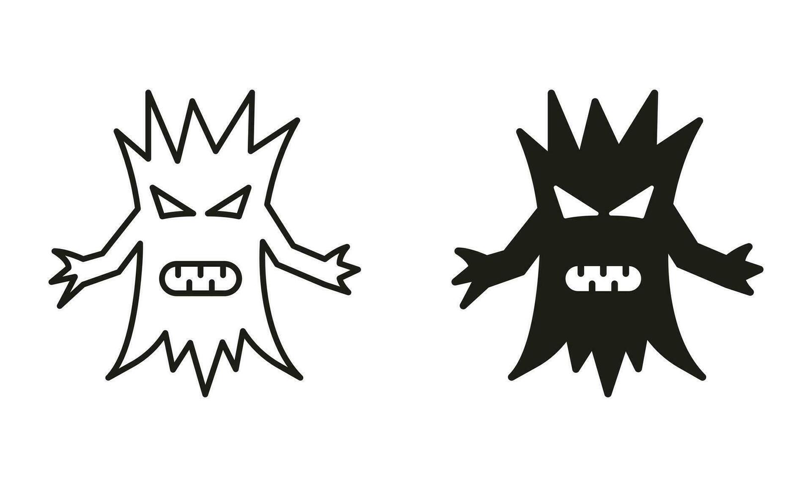 Spooky Halloween Tree with Creepy Face Line and Silhouette Black Icon Set. Scary Monster Tree with Branch Hand Pictogram. Halloween Decoration Symbol Collection. Isolated Vector Illustration.