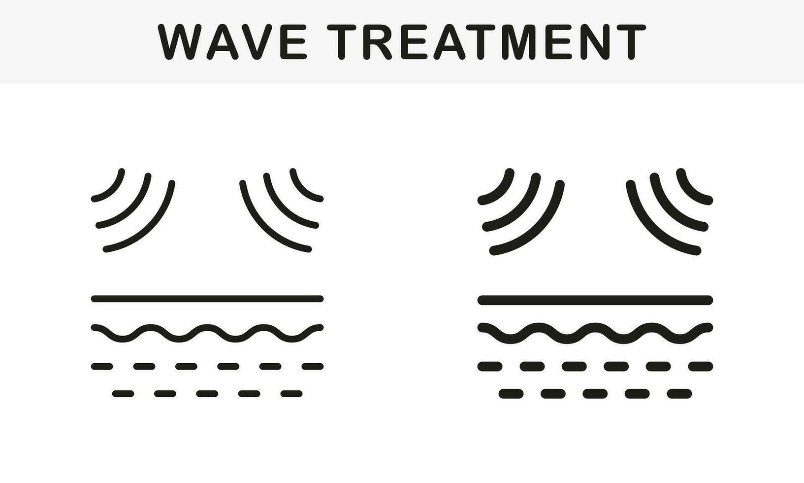 Ultrasonic Wave Influence on Skin Line and Silhouette Icon Set. Laser Removal of Skin Problem Pictogram. Beauty Treatment, Skin Barrier of Bad Impact Symbol Collection. Isolated Vector Illustration.