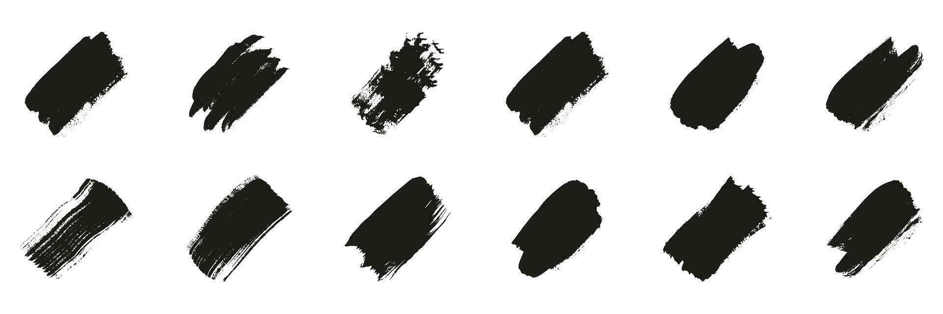 Paintbrush Splash, Black Brushstroke Grunge Texture. Brush Stroke Paint. Hand Drawn Splatter Ink Stripes Set. Abstract Design Element on White Background. Isolated Vector Illustration.