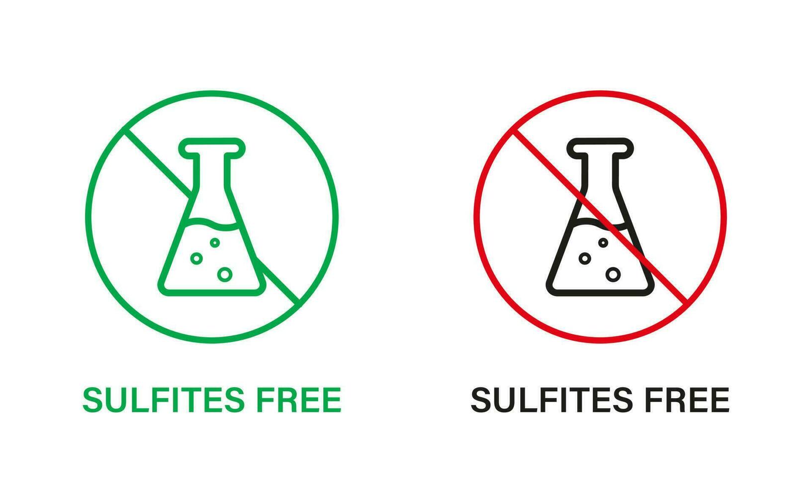 Product with No Sulfates Line Icon Set. Sulfites Free Stop Sign. No Sulphites Label. Natural Ingredients, Ban Sulfite Logo on White Background. Isolated Vector Illustration.