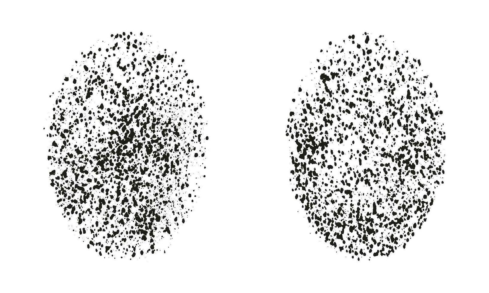 Grainy Grunge Effect Set. Abstract Spray. Circle Noise Texture. Black Dotted Stipple White Background. Circular Retro Design Element. Isolated Vector Illustration.