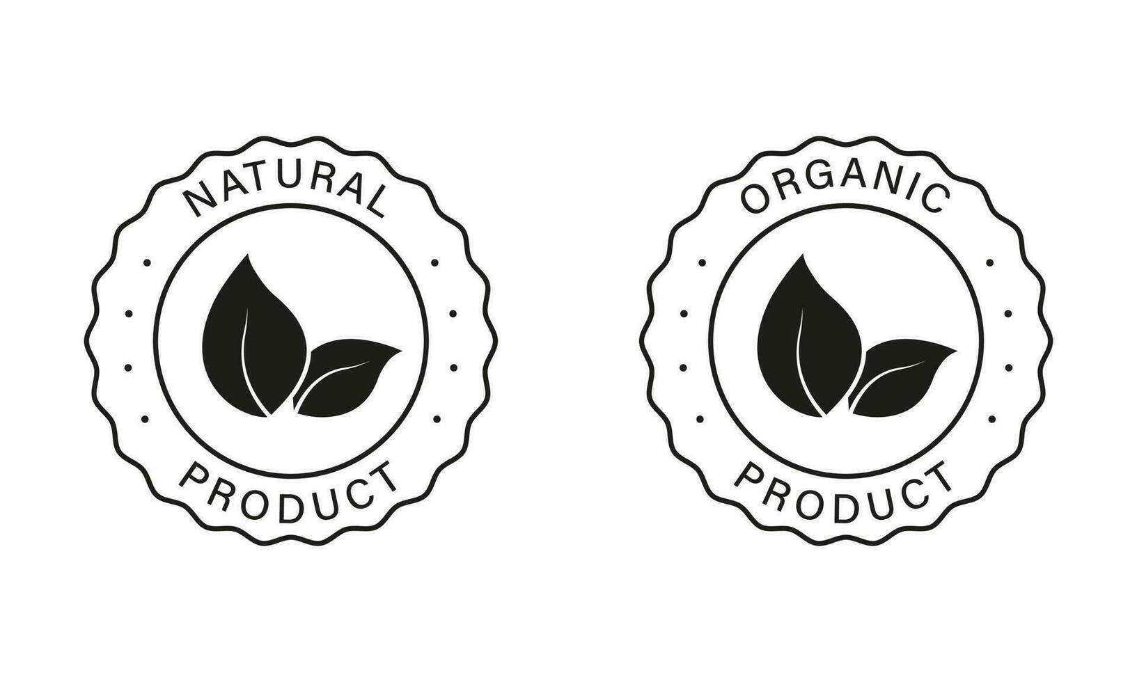 Natural and Ecological Products, Vegan Food Stickers. Bio Healthy Eco Food Signs. Organic Food Label Set. 100 Percent Organic Black Icons. Isolated Vector Illustration.