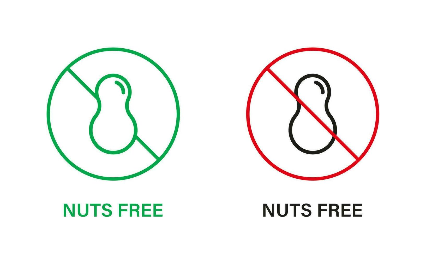 Nut Free Line Icon Set. Nuts Product Stop Sign. Peanuts Forbidden Symbol. Food Allergy on Peanut Logo. No Contain Peanut Label. Avoid Nuts in Food. Isolated Vector Illustration.