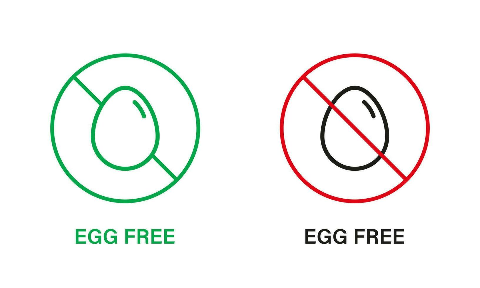 huevo gratis línea icono colocar. pollo y huevos alimento detener signo. huevo alérgico producto prohibido símbolo. garantizado seguro dietético vegano comida logo. No huevos. aislado vector ilustración.