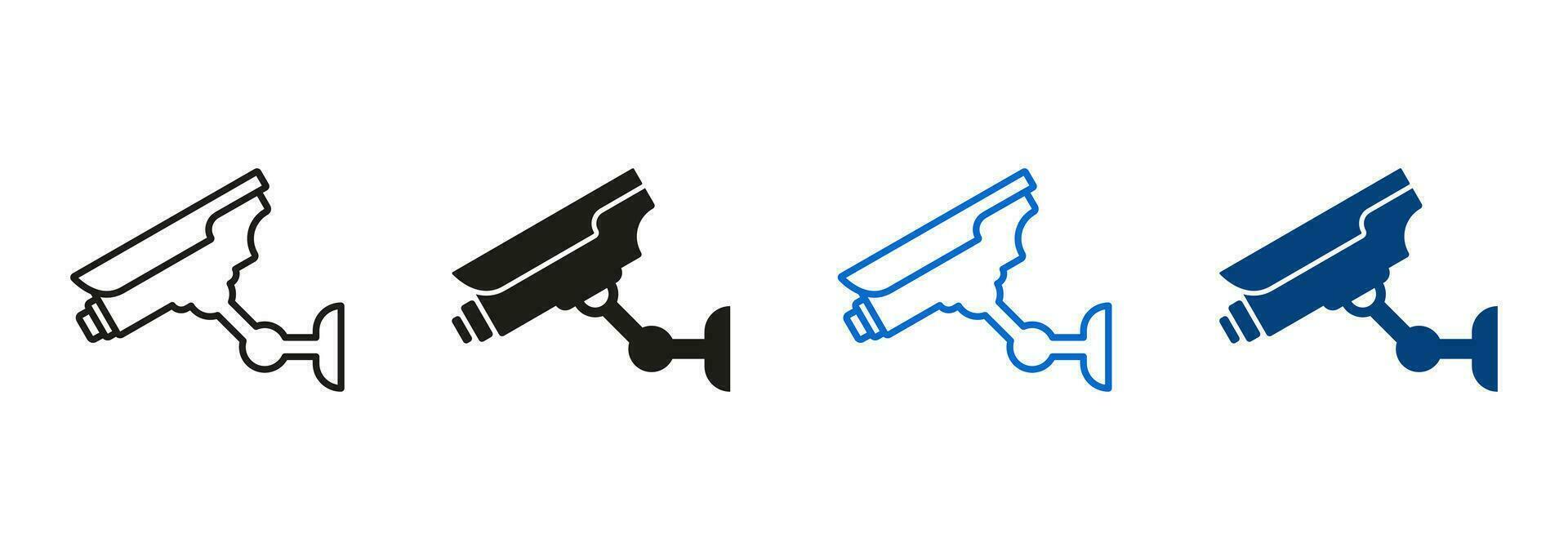 CCTV, Surveillance Electronic System. Control Street Equipment. Security Video Camera Line and Silhouette Icon Set. Monitoring Safety Protection Symbol Collection. Isolated Vector Illustration.