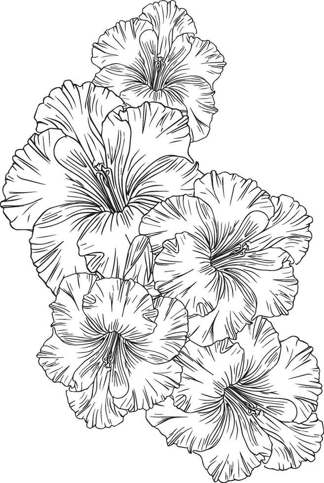 Set of a decorative stylized gladiolous flower isolated on white background. Highly detailed vector illustration, doodling and zentangle style, tattoo design blossom gladiolus flower