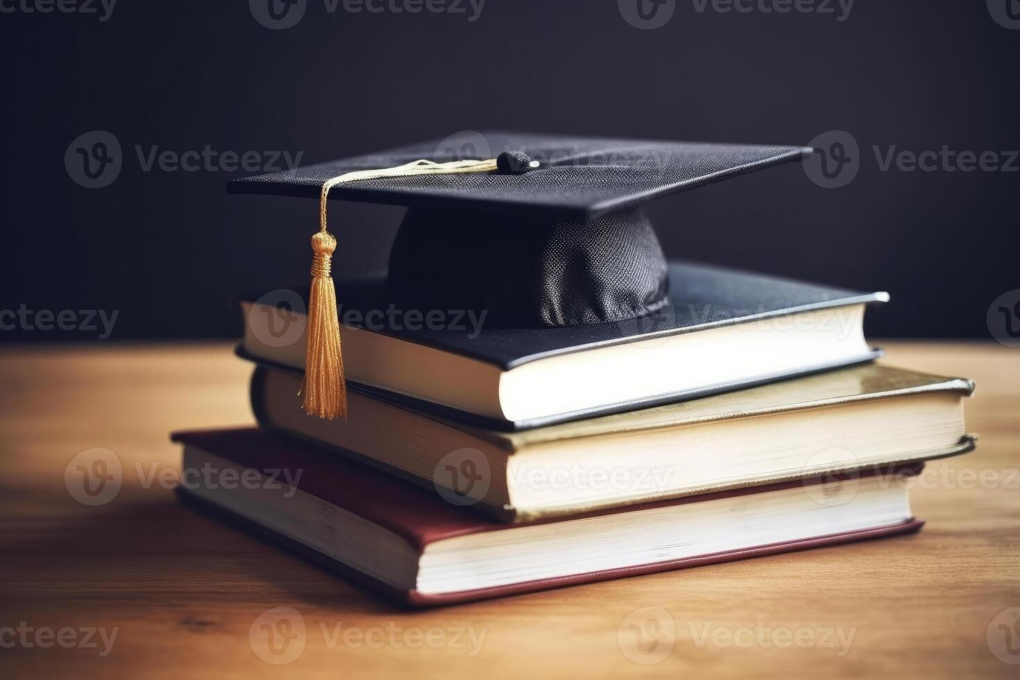 stack of books and graduation cap. photo