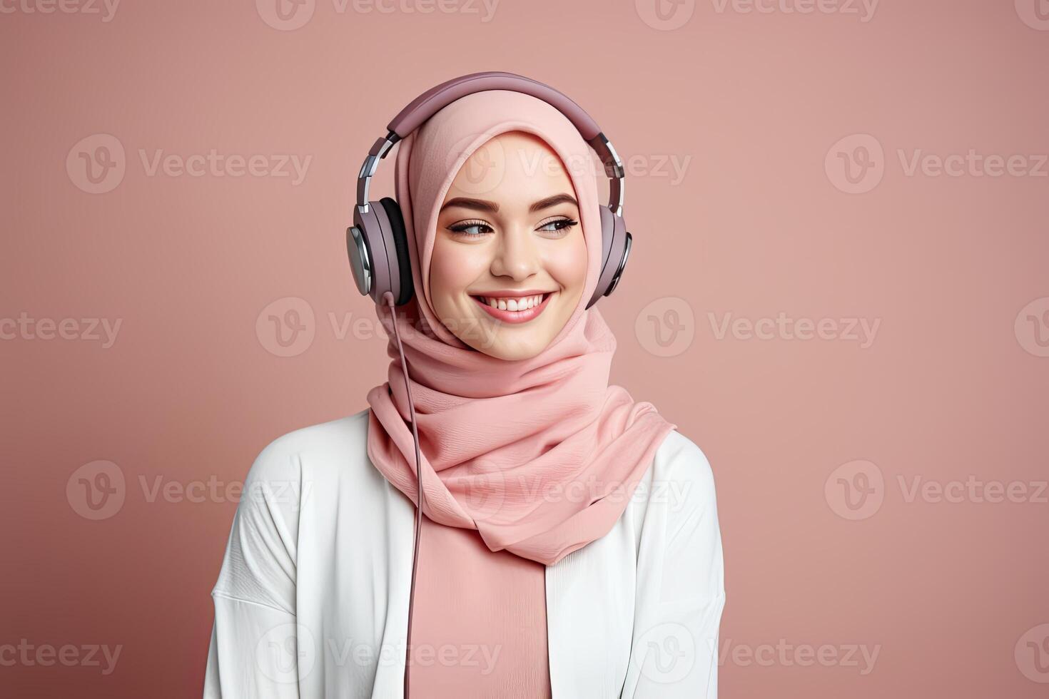 muslim woman with headphones. photo