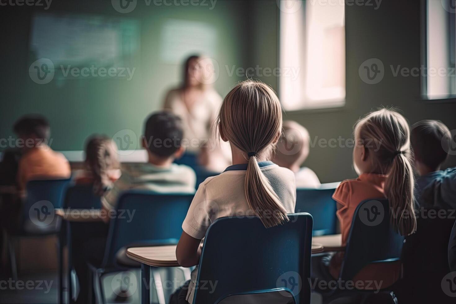 profesor y estudiantes en aula. ai generado foto