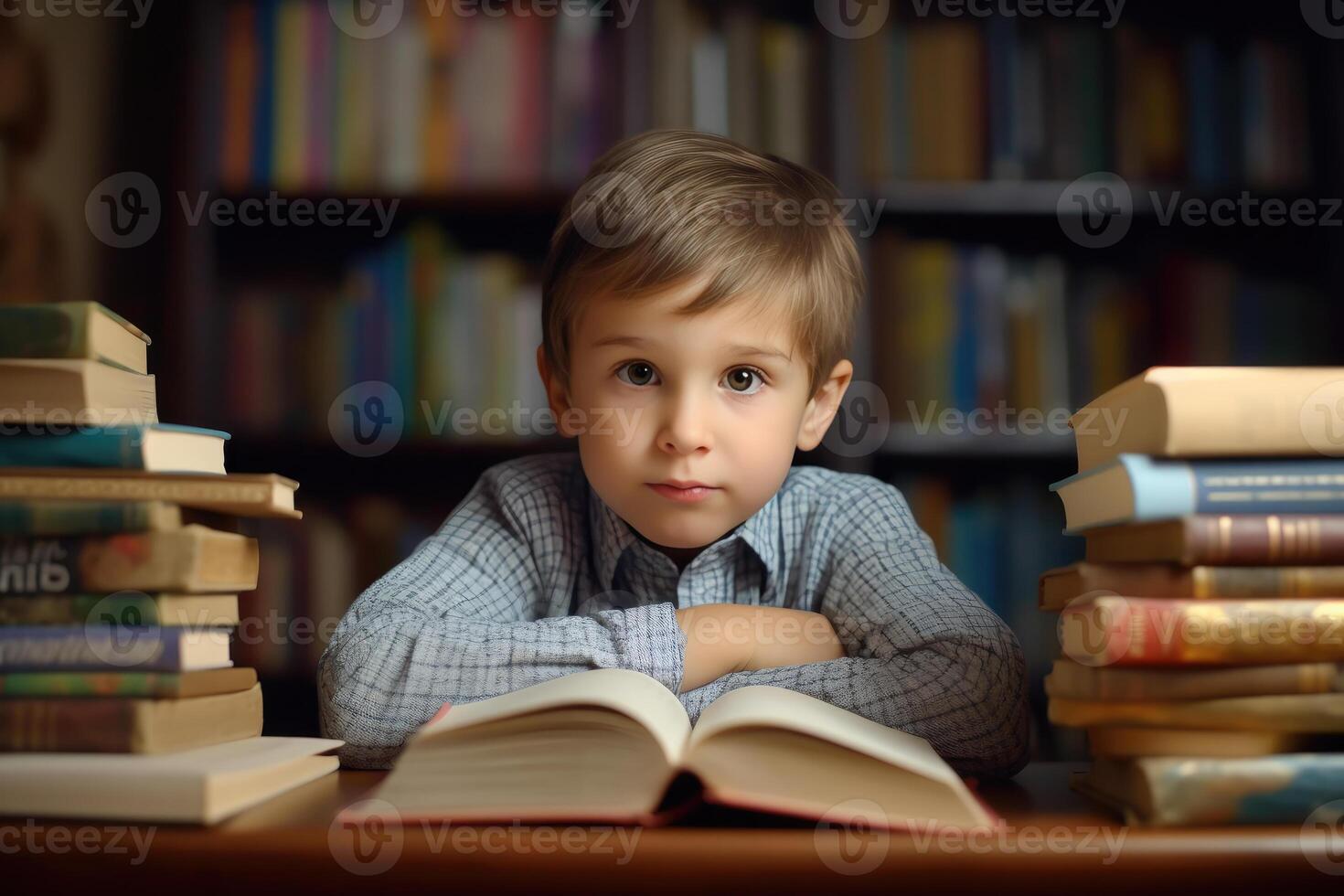 boy reading a book. AI generated photo