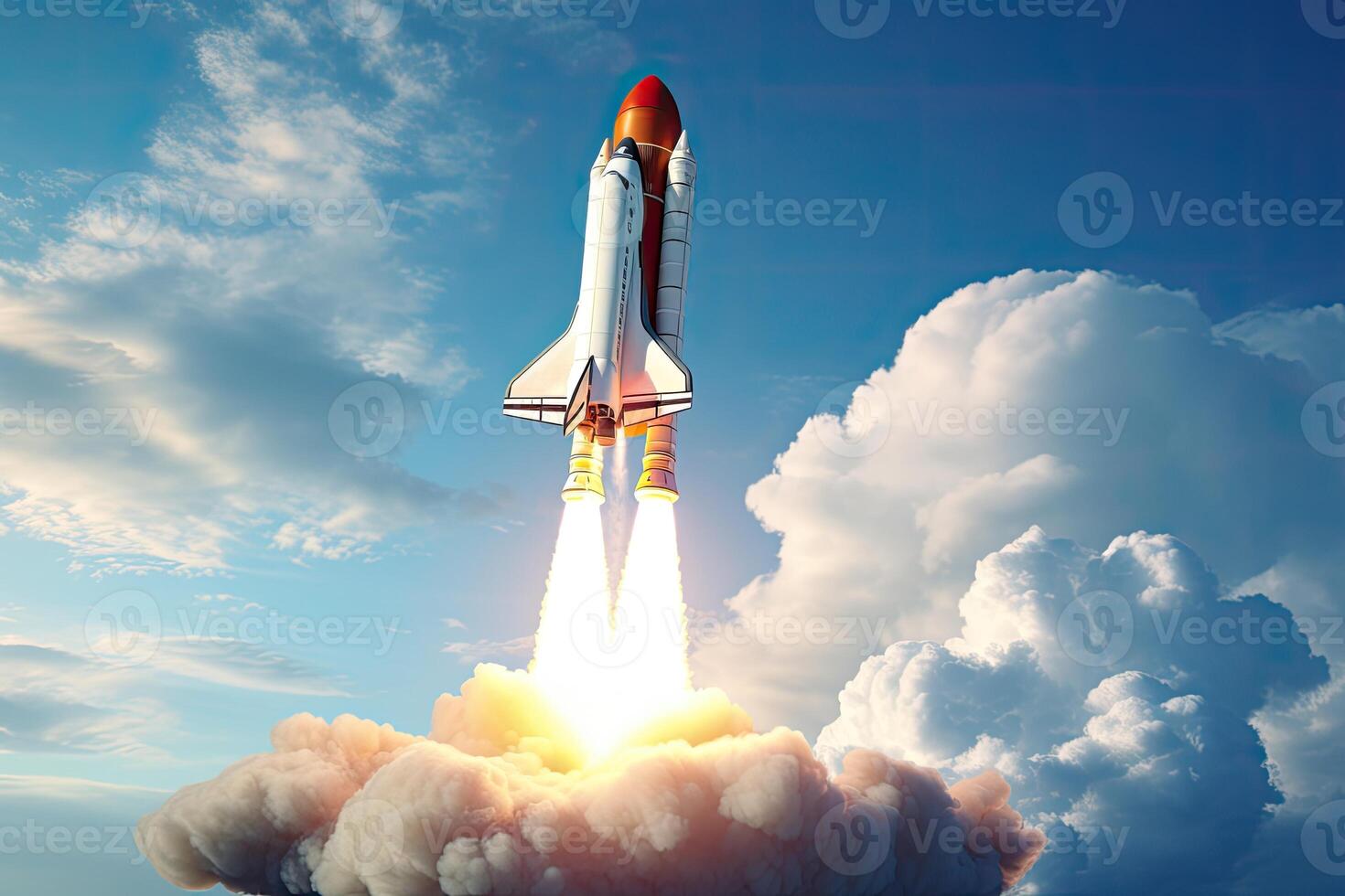 Rocket flying high in the sky. photo