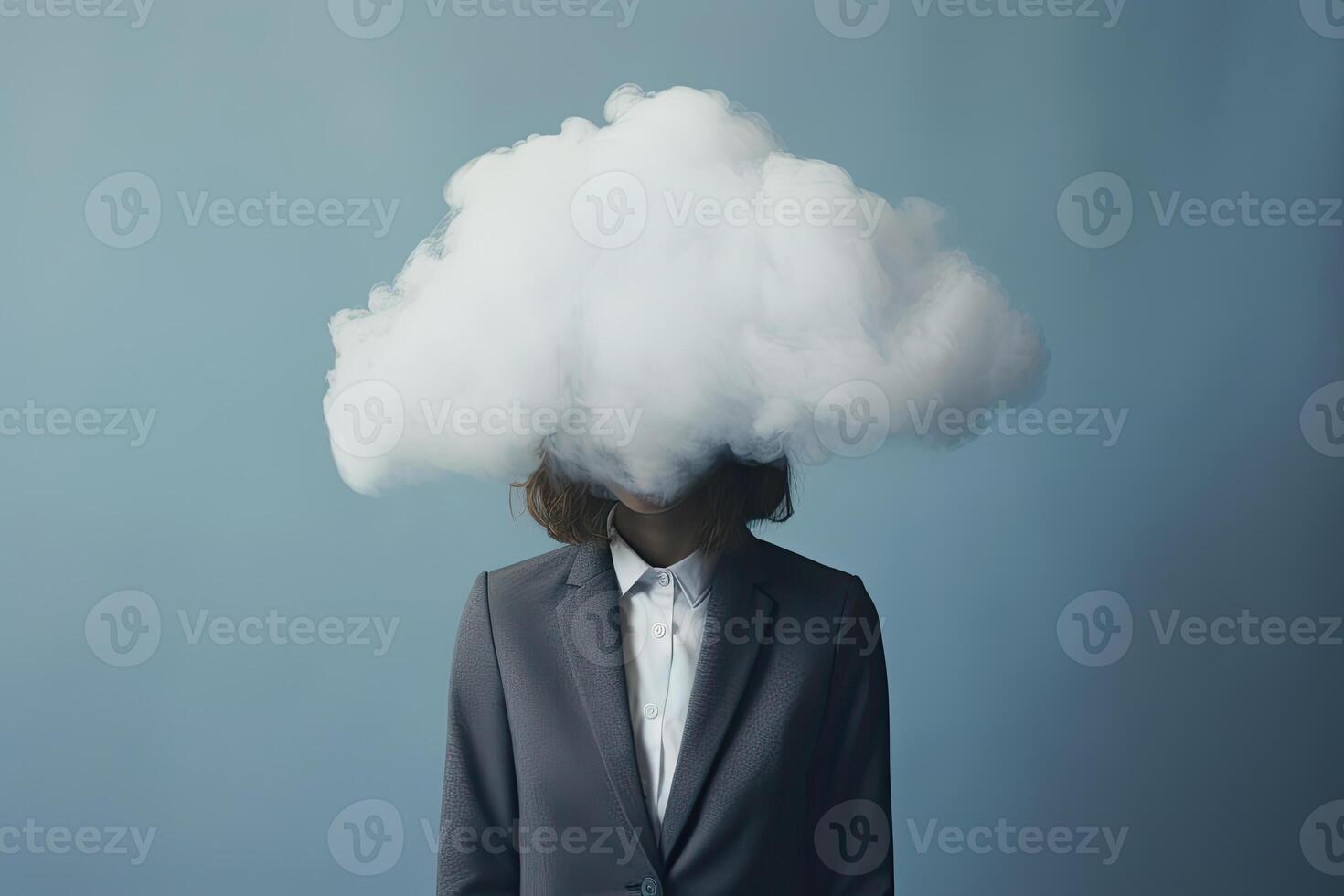 businesswoman with clouds covering her head, cloudy judgment. photo