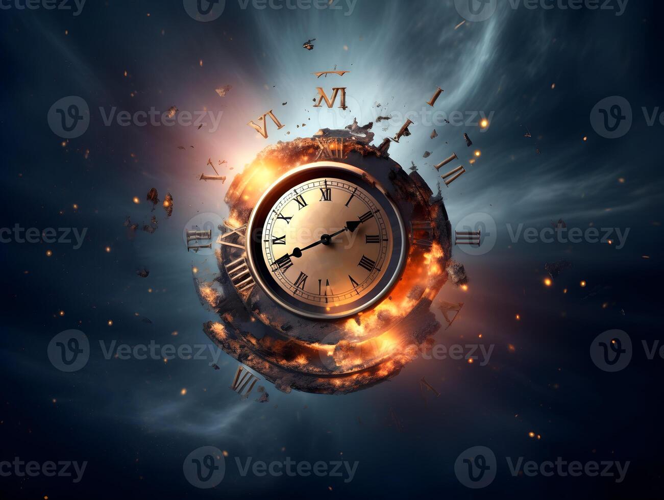 Clock with roman numbers. Concept of time flies, time passing, time exploration. AI generated photo