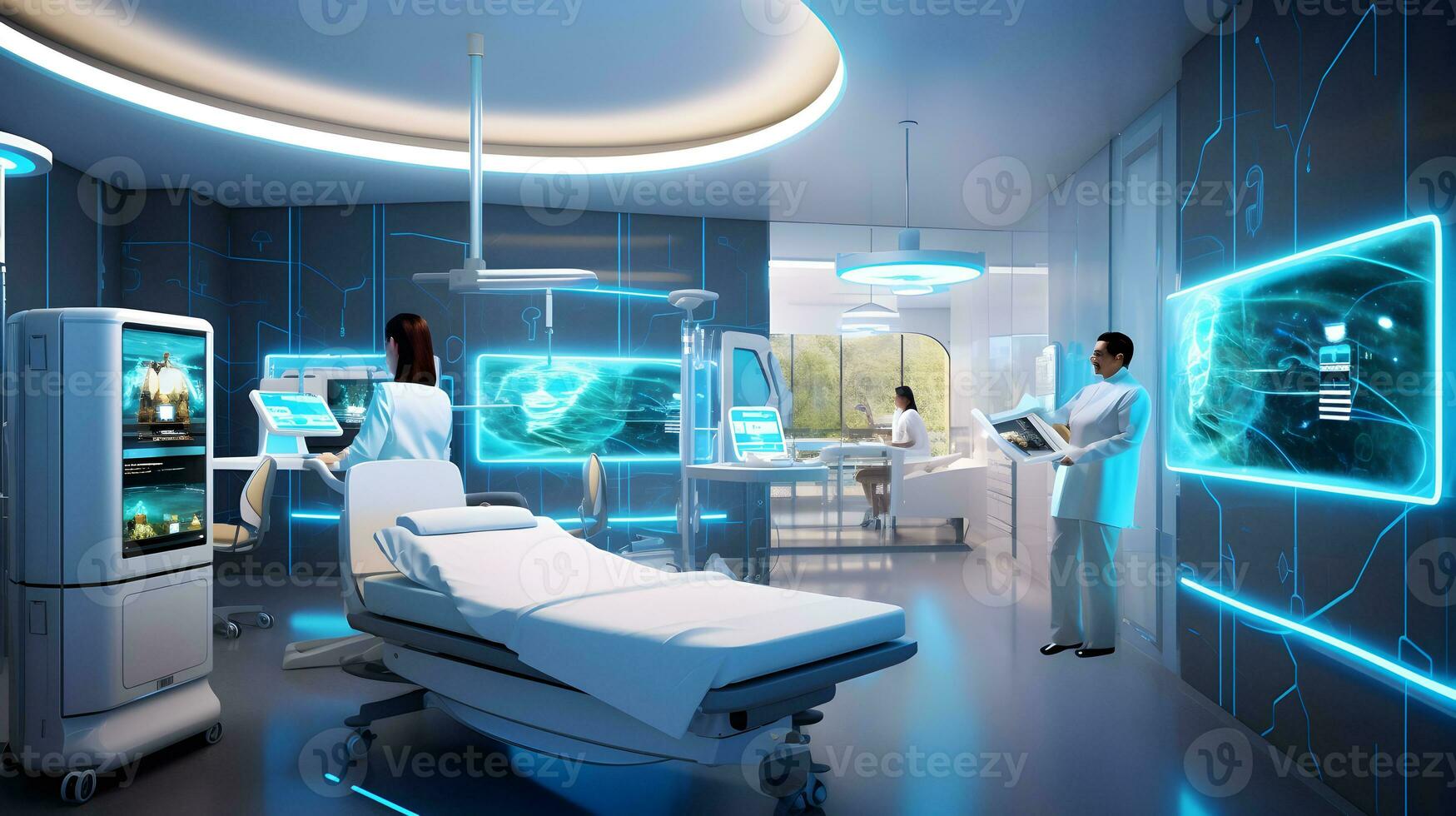 Futuristic healthcare room at modern hospital. AI generated photo