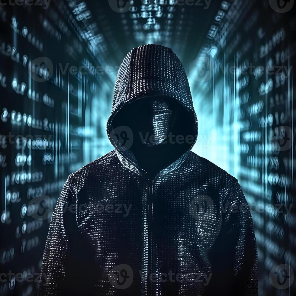 Anonymous hacker. Concept of cybercrime, cyberattack, dark web. AI generated photo