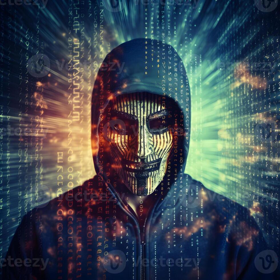 Anonymous hacker. Concept of cybercrime, cyberattack, dark web. AI generated photo