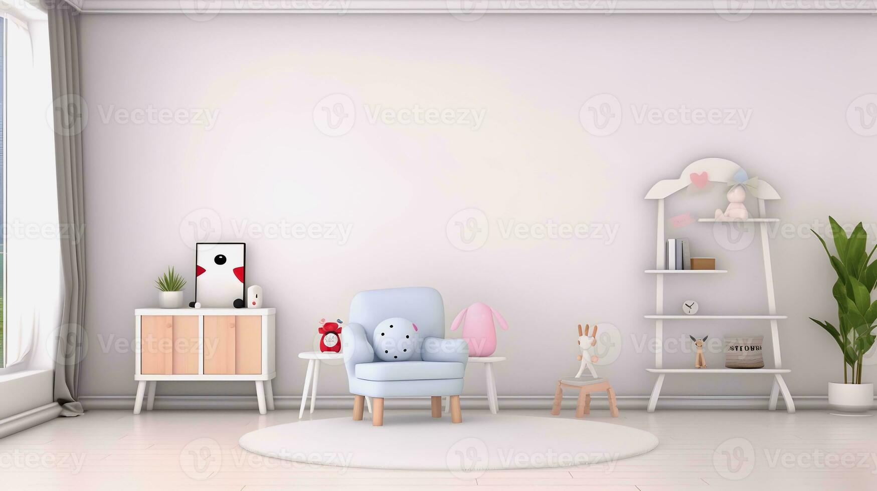 Interior childish home design. Minimalistic living room decoration. AI generated. photo