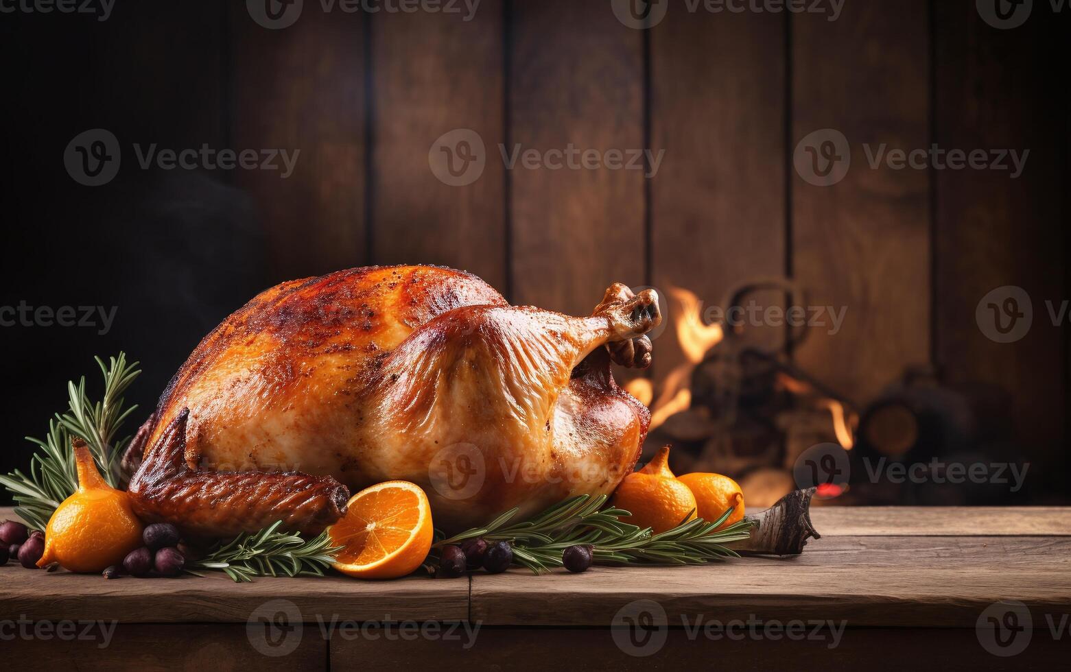 Roasted turkey with Christmas dinner vegetables on a plate. Perfect for Thanksgiving. AI Generated photo