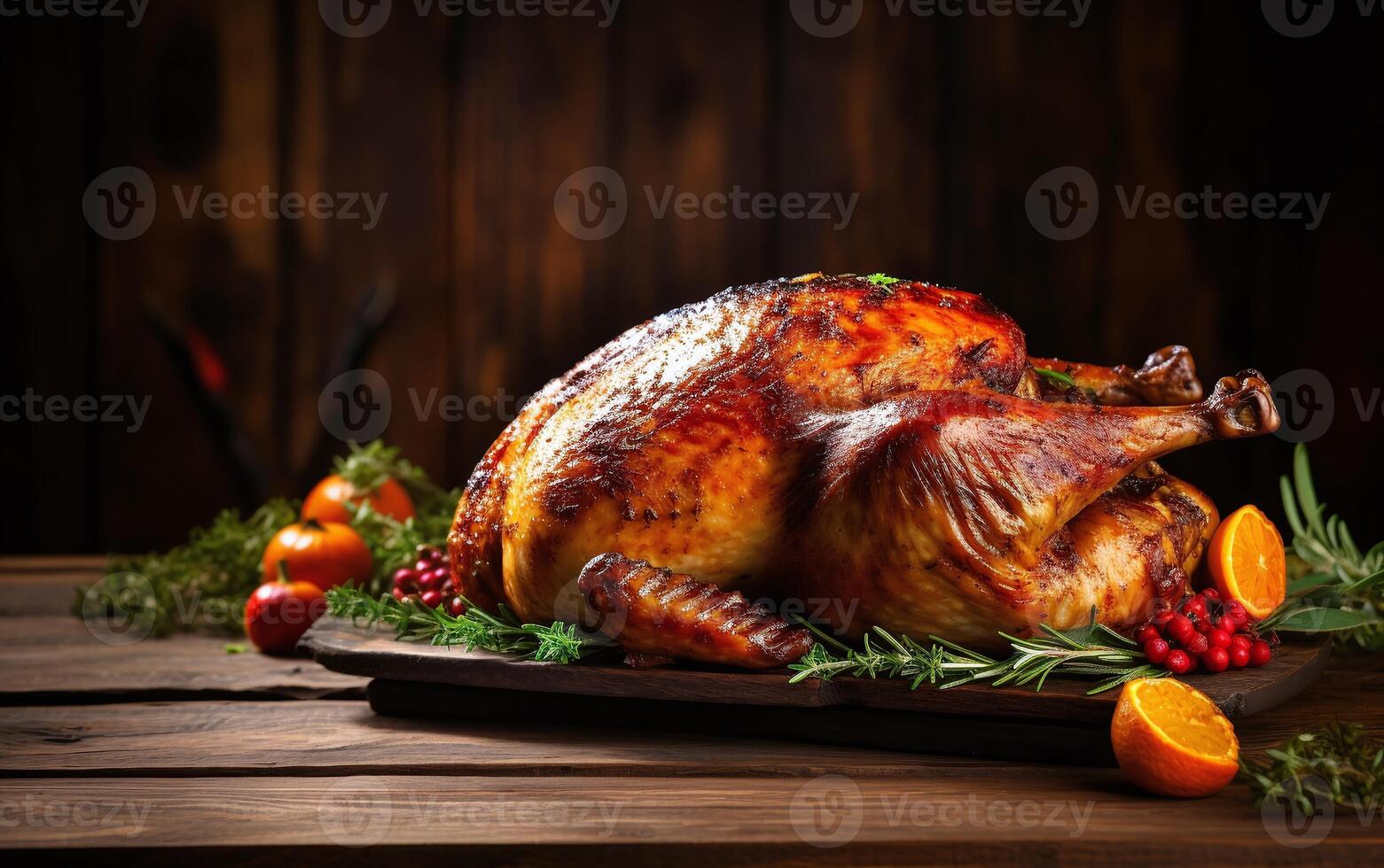 Roasted turkey with Christmas dinner vegetables on a plate. Perfect for Thanksgiving. AI Generated photo