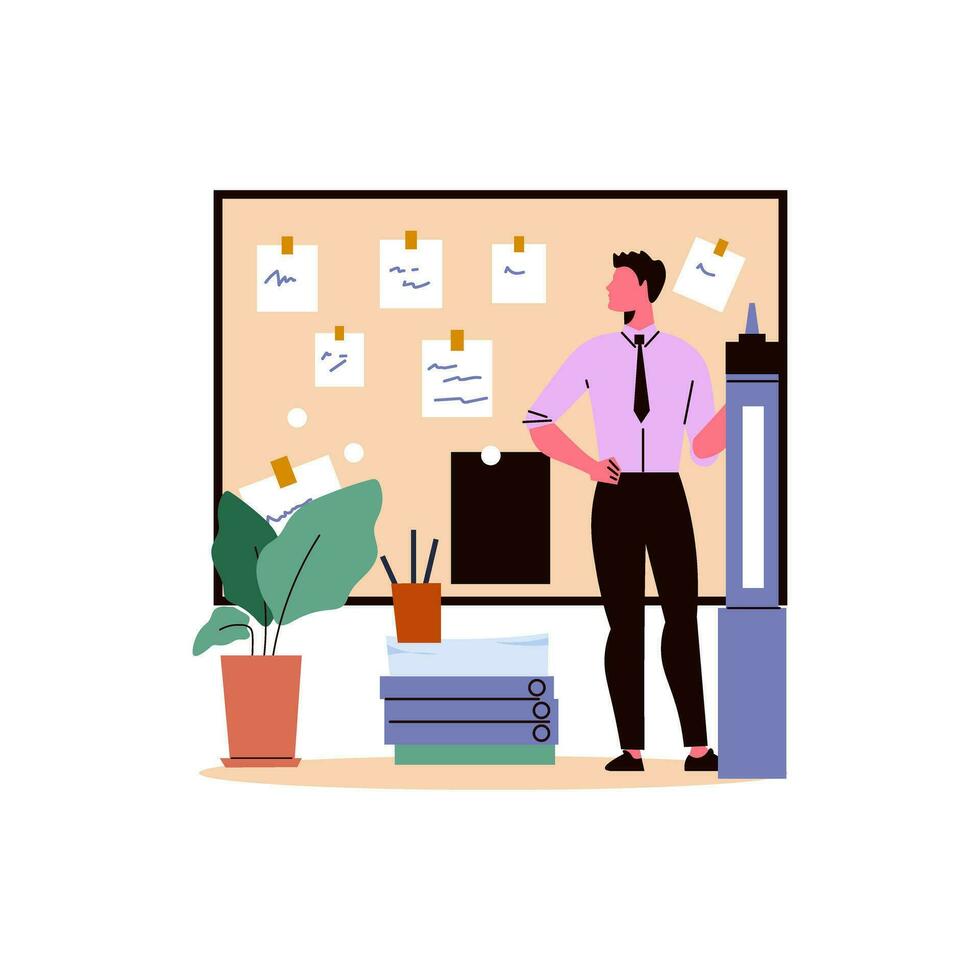 Businessman in the office standing in front of strategic  board Business  illustration in a flat style vector
