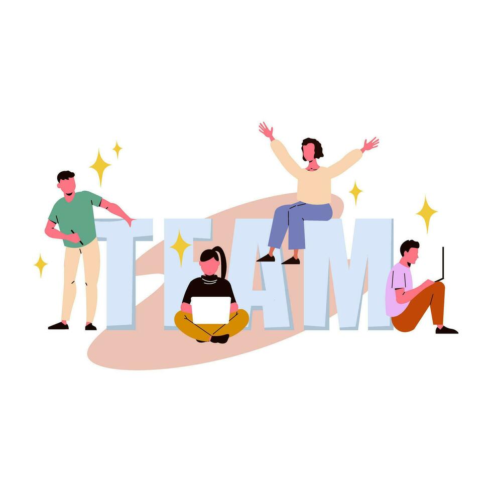 Teamwork concept. Group of people working together. Flat vector illustration