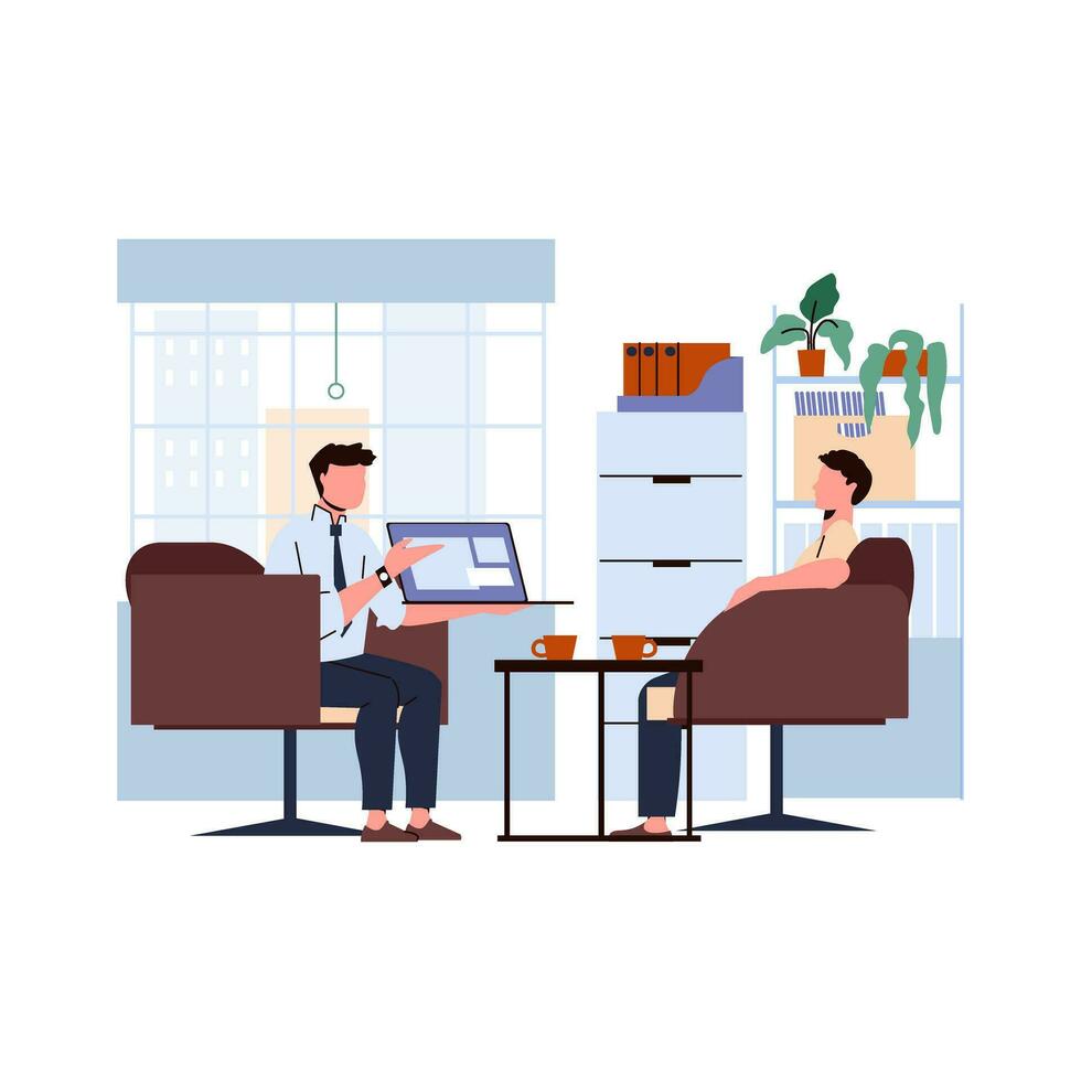 Coworkers working at office scenery vector illustration for business and finance design
