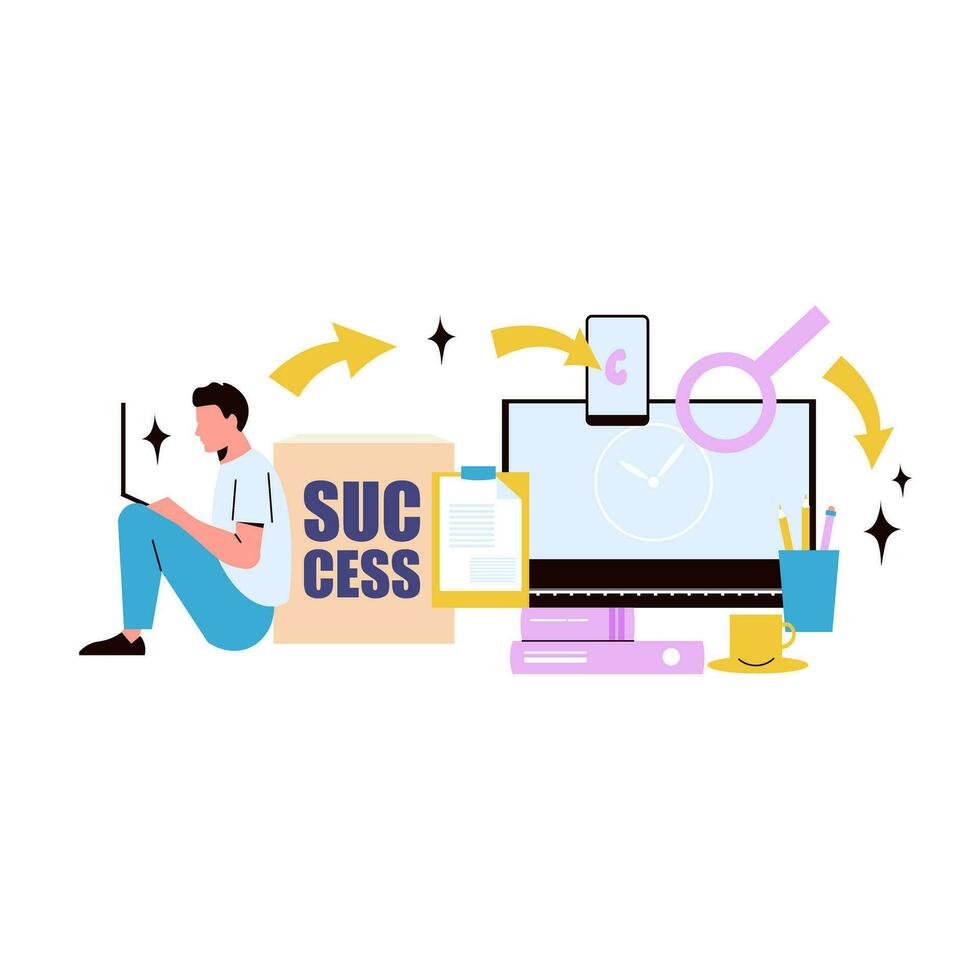 SEO development concept. Search engine optimization. Vector illustration in flat style