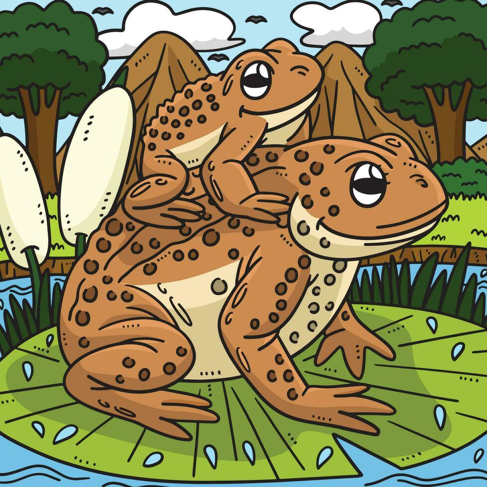 Mother Frog and Baby Frog Colored Cartoon vector