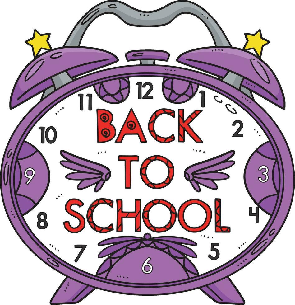 espalda a colegio alarma reloj dibujos animados clipart vector