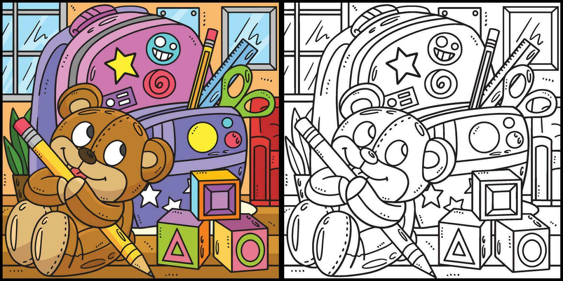 Back To School Bag and Stuffed Toy Illustration vector