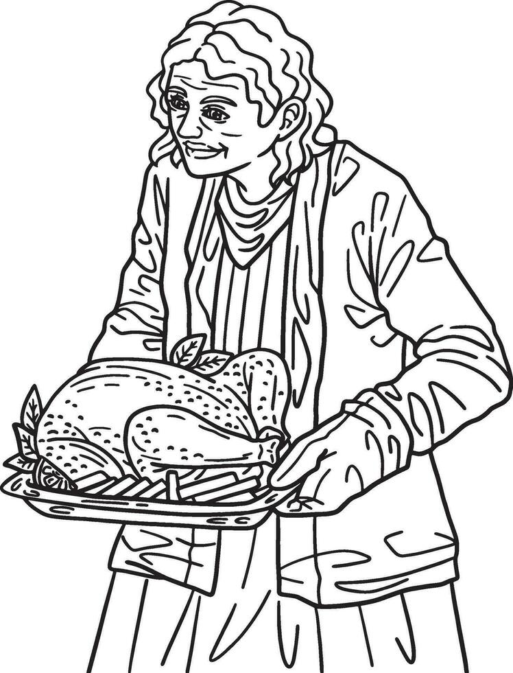 Thanksgiving Grandma and Roasted Turkey Isolated vector